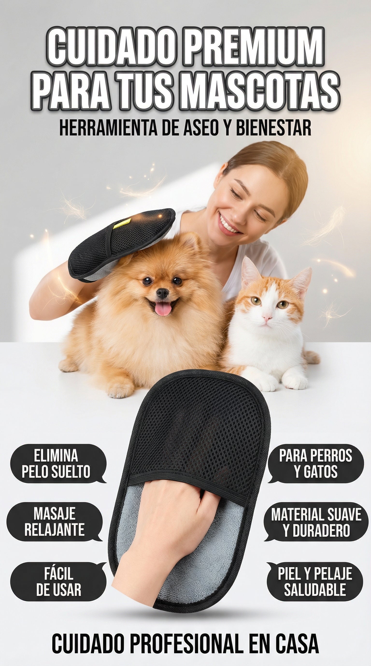 Guante Quitapelos 2 en 1 para Perros y Gatos
